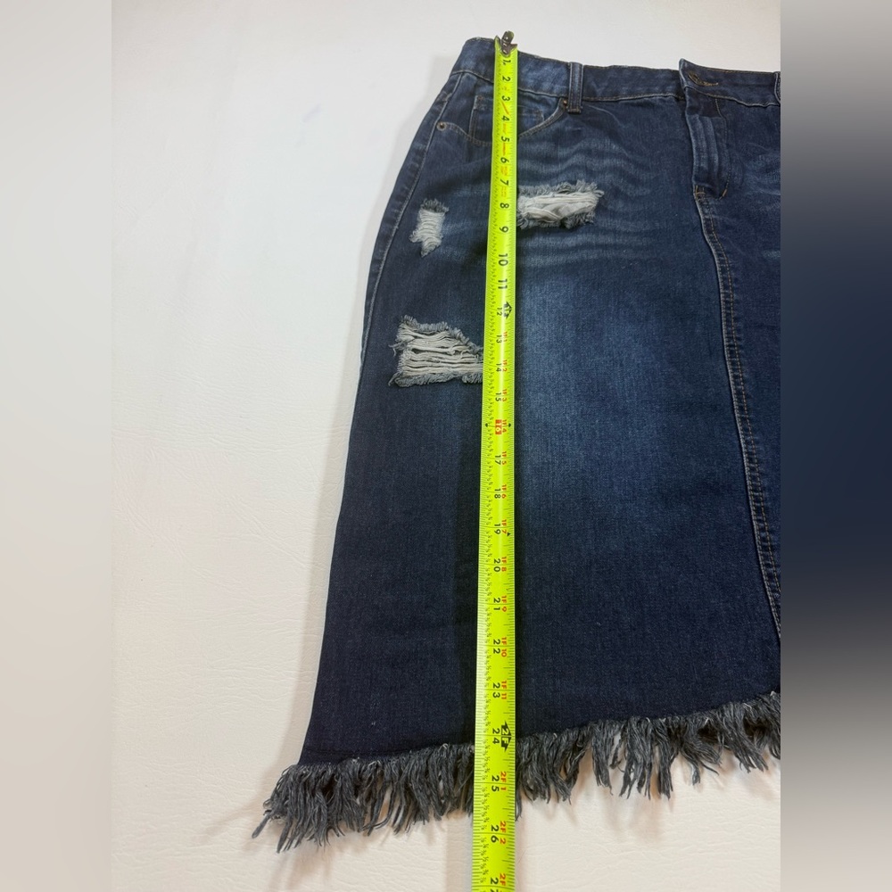 Ashley Stewart factory Distressed Asymmetrical dark blue Denim Skirt 16 (bin W) - Picture 5 of 8